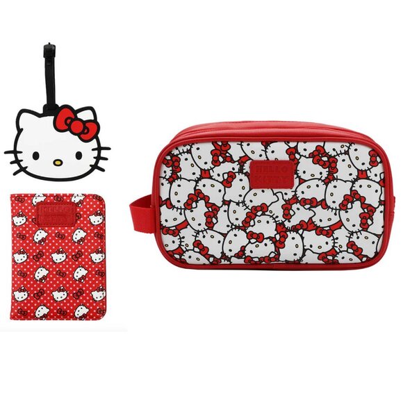 Hello Kitty Travel Set - Toiletry Bag, Passport Cover and Luggage Tag - Picture 1 of 15